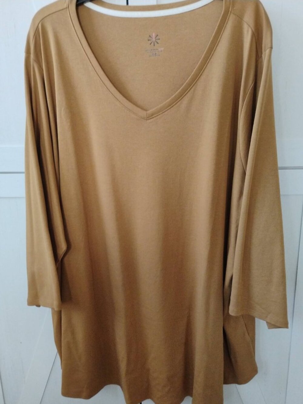 Isaac Mizrahi Golden Brown Pima Cotton V-Neck  3/4 Sleeve Tee Shirt- 5X -NWOT